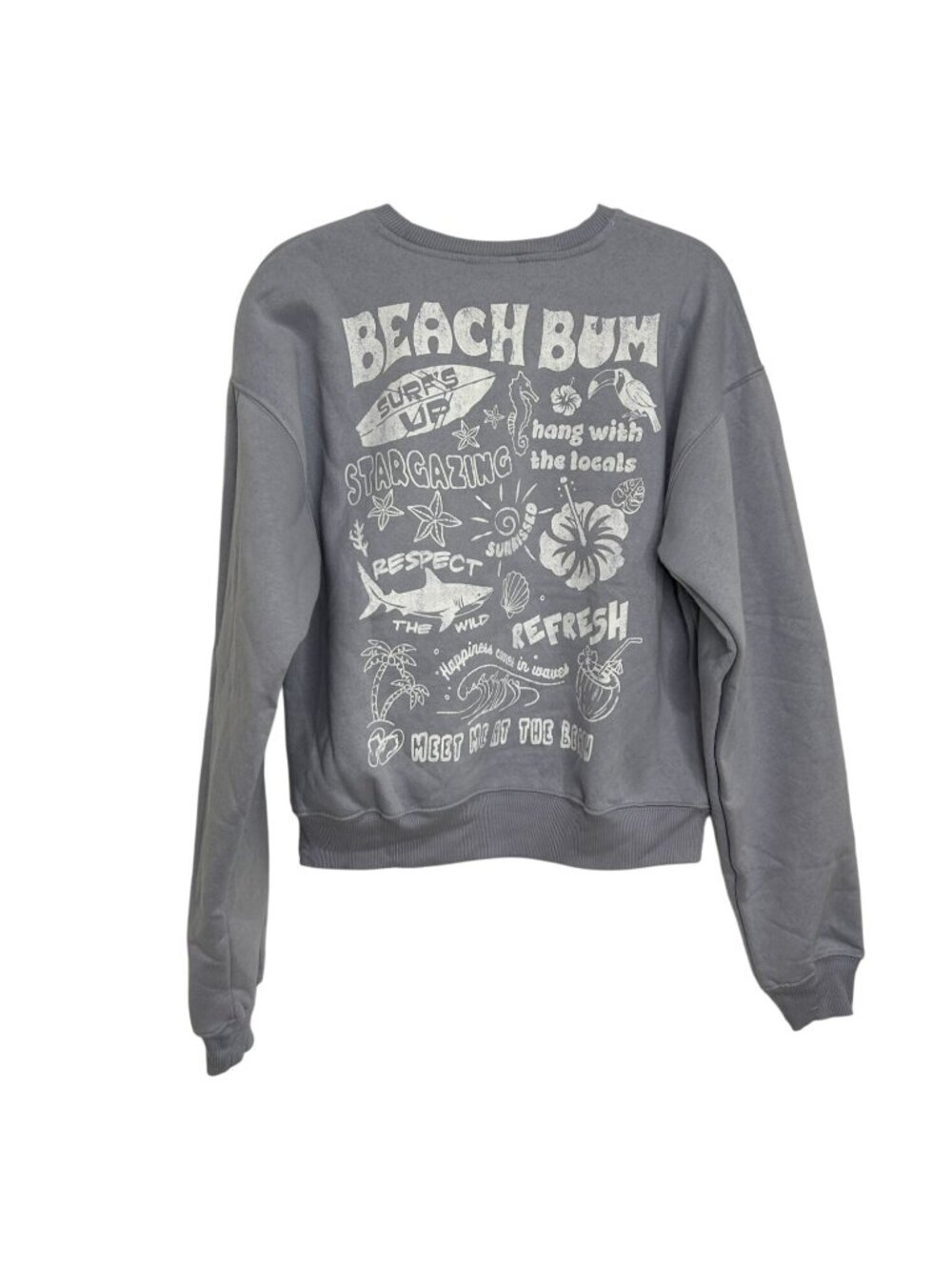 NWT Women's Small Beach Bum Graphic Sweatshirt - Blue S, MSRP $21.99